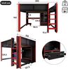 Merax Hochbett, Kinderbett 140x200 cm, mit LED-Beleuchtung, Gaming Bett mit Schreibtisch, Schreibtisch, Leiter, Kleiderschrank, großen Schubladen, schwarz + rot Bild 4