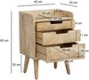 Nachttisch Mango Massivholz Hellbraun 45x33x63 cm Nachtschrank Boxspringbett, Design Nachtkonsole mit 3 Schubladen & Ablagefläche, Nachtkommode Stauraum Bild 4