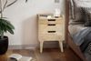 Nachttisch Mango Massivholz Hellbraun 45x33x63 cm Nachtschrank Boxspringbett, Design Nachtkonsole mit 3 Schubladen & Ablagefläche, Nachtkommode Stauraum Bild 3