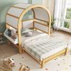 Gewölbedachbett Erweiterbar Mit Ausziehbett Funktion Holzhaus Design Kiefer MDF Weiß/Natur Bild 4