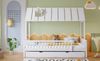 Bett 120x200 cm mit Rollbett und Dach – Hausbett mit 3-seitigem Gitter, Kiefer/MDF, Weiß Bild 5