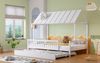 Bett 120x200 cm mit Rollbett und Dach – Hausbett mit 3-seitigem Gitter, Kiefer/MDF, Weiß Bild 4