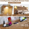 Merax Doppelbett Holzbett 180x200 cm mit LED-Downlights und USB Type-C, beleuchtete Nische, schwebende Nachttische, Unterbett-Stauraum mit Schubladen, Eichenoptik Bild 5