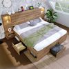 Merax Doppelbett Holzbett 180x200 cm mit LED-Downlights und USB Type-C, beleuchtete Nische, schwebende Nachttische, Unterbett-Stauraum mit Schubladen, Eichenoptik Bild 3
