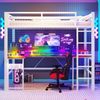 Hochbett, 90 x 200 cm, Eisenrahmen, mit farbwechselnder LED-Lichtleiste, mit Schreibtisch, 1 USB-Anschluss + 1 Typ-C-Anschluss und 2 Steckdosen, mit Lochwand, ohne Matratze, Weiß Bild 2