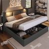 Merax Polsterbett Doppelbett Stauraum Bettkasten Leselicht mit USB Ladefunktion Kopfteil,Stauraumbetten Bettgestell PU Jugendbett 160x200 mit lattenrost(Ohne Matratze) Grau Bild 2
