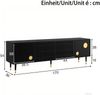 TV-Schrank 170 x 36 x 54 cm aus MDF in Schwarz mit 4 Türen, Gitterfront & Golddetails Bild 5