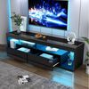 Merax Lowboard hochglanz Schwarz TV-Schrank mit LED (1 St), Fernsehtisch mit 2 Schubladen und Stauraum, 180x40x46cm Bild 2