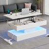 Couchtisch 100 x 50 x 42 cm, höhenverstellbar, mit LED-Beleuchtung, verstecktem Stauraum und Steckdosen Bild 4