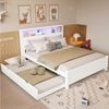 MODFU Holzbett Spleißbett mit Umgebungslichtstreifen (mit Ausziehbett, LED-Umgebungslicht, Ladebuchse, Kopfteil-Aufbewahrung, 120x200 cm & 90x190 cm, Kinderzimmer, Gästezimmer), ohne Matratze Bild 2