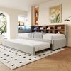 Schlafsofa 90*200, Ausziehbett 90*190, Ausgestattet mit LED Leuchten, Steckdosen und vielen Ablagefächern, Polsterbett, Multifunktionsschlafsofa, Einzelbett, Flanell, Hellgrau. Bild 2