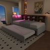 Schlafsofa 90*200, Ausziehbett 90*190, Ausgestattet mit LED Leuchten, Steckdosen und vielen Ablagefächern, Polsterbett, Multifunktionsschlafsofa, Einzelbett, Flanell, Hellgrau. Bild 4