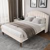 HAUSS SPOLE Polsterbett 140x200cm mit Lattenrost und Kopfteil, Jugendbett, Samt, Beige Bild 2