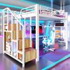 Merax Hochbett, Kinderbett 140×200cm, Jugendbett, mit LED-Lichtleiste, Treppenkonstruktionen mit Stauraum, Ohne Matratze, Weiß Bild 2