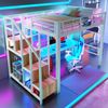 Merax Hochbett, Kinderbett 140×200cm, Jugendbett, mit LED-Lichtleiste, Treppenkonstruktionen mit Stauraum, Ohne Matratze, Weiß Bild 3