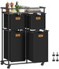 VASAGLE Wäschesortierer, Wäschetrenner mit Rädern, 150 L, Wäschekörbe, beweglicher Wäschewagen mit Ablage, 4 abnehmbare Taschen, 6 Etiketten, tintenschwarz-kastanienbraun Bild 1