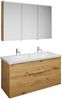 Burgbad EQIO Waschtisch Set mit Spiegelschrank 123 cm breit, Braun, Doppelwaschbecken Keramik Weiß, 3-türig Anschlag links Bild 2