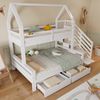 Kinder Etagenbett mit Treppenschrank, Dachdesign, 2 Rollschubladen, Weiß, 90/140x200 cm, Kinderbett Hochbett Bild 2