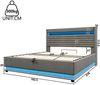 Merax Polsterbett, 180x200cm, Doppelbett Mit USB Typ-C Ladefunktion, LED-Beleuchtung, Hydraulische Lagerung, Flip-Top-Aufbewahrungsfach, Ohne Matratze, Leinen, Grau Bild 4