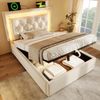 Polsterbett 90x200 cm mit Matratze, LED-Lichtleiste, USB-/Typ-C-Ladestation und hydraulischem Bettkasten, Beige Bild 3