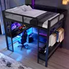 Hochbett mit LED-Streifen, Schreibtisch, Lattenrost, Leiter, Schubladen und Rausfallschutz, 140x200cm, Kinderbett, Metallbett, Jugendbett Bild 3