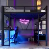 Hochbett mit LED-Streifen, Schreibtisch, Lattenrost, Leiter, Schubladen und Rausfallschutz, 140x200cm, Kinderbett, Metallbett, Jugendbett Bild 2