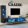 Merax Wohnwand mit LED-Beleuchtung, in Hochglanz Weiß/Schwarz, (3-St), 3-teilig TV-Wohnwand Set mit TV Schrank, Vitrine & Hängeregal Bild 2