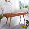 Wohnling Sitzbank SILAM Ziegenleder / Massivholz Bank 117 x 51 x 38 cm Retro Stil | 2er Polsterbank Flur | Gepolsterte Lederbank Esszimmer braun | Kleine Bettbank Echtleder | Dielenmöbel Flurbank Bild 3