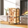 Outsunny Kaminholzregal Brennholz-Ständer, BxTxH:43x30x74 cm, (2 Regale, 1-St, 4 Kaminwerkzeuge), Metallrahmen, Kaffee-Braun Bild 5
