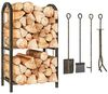 Outsunny Kaminholzregal Brennholz-Ständer, BxTxH:43x30x74 cm, (2 Regale, 1-St, 4 Kaminwerkzeuge), Metallrahmen, Kaffee-Braun Bild 4