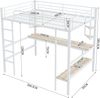 Hochbett 90×200 cm mit Rausfallschutz, Schreibtisch und Regalen, Weiß, ohne Matratze Bild 5