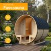 Artsauna Outdoor Fasssauna Spitzbergen 220 für 6 Personen und zwei Bänken - 8 kW Ofen, Saunasteine & Zubehör - Saunafass aus Fichtenholz - Außensauna Gartensauna Bild 2