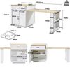Ausziehbarer Stehtisch mit Stauraum (133-202×70×93,5cm), mit 2 Schublade und 2 Fächern, Kücheninsel-Ausziehtisch für 2-6 Personen, Küchen-Esswagen mit Seitenablagen, weiß Bild 3