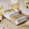 Polsterbett Kinderbett 90 x 200 cm, Bettgestell mit Kopfteil in Blumenform und Lattenrost, Teenie-Mädchenbett in hautfreundlichem Samtstoff, Gästebett (Farbe: Beige) Bild 3