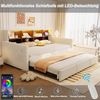 Merax Einzelbett Daybett 90x190cm Tagesbett Polsterbett Schlafsofa , Kopfteil mit integrierten Staufächern, LED-Lichtleiste und Ladesteckdosen, mit ausziehbarem Bett, Samt, Beige Bild 2