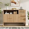 Merax Sideboard, Küchenschrank, Wohnzimmer mit 2 Türen und 3 Schubladen, Schubladenschrank mit Rattan & Goldgriffen, Buffetschrank Kommode für Küche, Holzfarbe Bild 5