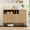 Merax Sideboard, Küchenschrank, Wohnzimmer mit 2 Türen und 3 Schubladen, Schubladenschrank mit Rattan & Goldgriffen, Buffetschrank Kommode für Küche, Holzfarbe Bild 2