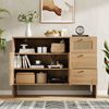 Merax Sideboard, Küchenschrank, Wohnzimmer mit 2 Türen und 3 Schubladen, Schubladenschrank mit Rattan & Goldgriffen, Buffetschrank Kommode für Küche, Holzfarbe Bild 3