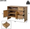 Merax Sideboard, Küchenschrank, Wohnzimmer mit 2 Türen und 3 Schubladen, Schubladenschrank mit Rattan & Goldgriffen, Buffetschrank Kommode für Küche, Holzfarbe Bild 4