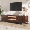 Merax TV-Schrank - Natürlicher Holz-Blend TV-Schrank mit Türen und Schubladen, Natürlicher Landhausstil, Holzfarbe & hellgelb Bild 2