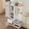 Merax Garderoben-Set 5-in-1 Kompaktgarderobe Scandi Garderobenkombination, (1-St, 90 L × 34,5 B × 190 H (cm), Flurgarderoben Set mit Spiegel Sitzbank Schuhregal Schubladen & Haken Bild 3