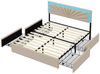 Gdood Polsterbett Stauraumbett LED Doppelbett (inkl. Verstellbare Kopfteilhöhe, Vier Schubladen), Sonnenstrahlmuster, Mit LED-Beleuchtung, Leinen, 140x200 cm Bild 2