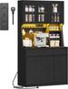 Küchenschrank, Buffetschrank, Hochschrank mit Steckdosen und Led-Lichtleisten, mit Arbeitsplatten und Zwei Schubladen, Verstellbare Einlegeböden, Küche, 40 x 100 x 180 cm, Schwarz Bild 2