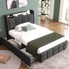 Einzelbett 90 × 200 cm mit Steckdosen,USB-Anschlüssen und LED-Beleuchtung,2 Schubladen,Leinenbezug in Grau Bild 2