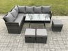 Fimous Outdoor Gartenmöbel-Set Ecksofa Set mit Länglicher Esstisch 3 Kleine Hockern 9 Sitzer Dunkelgrau gemischt Bild 2
