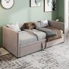 PXloue Polsterbett Daybett Tagesbett Ausziehbett (Ohne Matratze), Schlafsofa,mit Unterbett 90x200cm/180x200cm und Lattenrost,Samt Bild 3