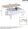 Merax Couchtisch Wohnzimmertisch Kaffeetisch mit Höhenverstellbarer Platte, Wohnzimmertische, Beistelltische, Sofatische mit verstecktem Stauraum, kaffetisch mit 7 Ablageflächen, Holzfarbe+Weiß Bild 4