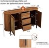 Ovaler Sideboard mit Rattan, Schiebetüren, Türen und Schubladen, verstellbare Fächer, Holzoptik, Metallbeinen, multifunktionaler Aufbewahrungsschrank Bild 4