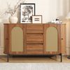Ovaler Sideboard mit Rattan, Schiebetüren, Türen und Schubladen, verstellbare Fächer, Holzoptik, Metallbeinen, multifunktionaler Aufbewahrungsschrank Bild 2