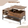 Couchtisch mit höhenverstellbare Tischplatte Wohnzimmertisch mit verstecktem Fach Holz Sofatisch mit Ablagefach Braun Bild 2